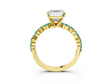 Yellow gold Asscher Cut Diamond Ring with Marquise and Round with Green Sapphire side stone Side Stones and Four-Prong Setting_15