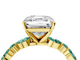 Yellow gold Asscher Cut Diamond Ring with Marquise and Round with Green Sapphire side stone Side Stones and Four-Prong Setting_16