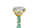 Yellow gold Asscher Cut Diamond Ring with Marquise and Round with Green Sapphire side stone Side Stones and Four-Prong Setting_17