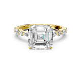 Yellow gold Asscher Cut Diamond Ring with Marquise and Round with Moissanite side stone Side Stones and Four-Prong Setting_36
