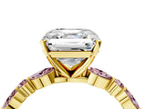 Yellow gold Asscher Cut Diamond Ring with Marquise and Round with Morganite side stone Side Stones and Four-Prong Setting_28