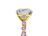 Yellow gold Asscher Cut Diamond Ring with Marquise and Round with Morganite side stone Side Stones and Four-Prong Setting_29
