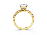 Yellow gold Asscher Cut Diamond Ring with Marquise and Round with Pink Sapphire side stone Side Stones and Four-Prong Setting_15