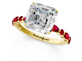 Yellow gold Asscher Cut Diamond Ring with Marquise and Round with Ruby side stone Side Stones and Four-Prong Setting_37