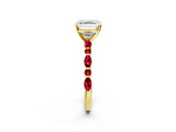 Yellow gold Asscher Cut Diamond Ring with Marquise and Round with Ruby side stone Side Stones and Four-Prong Setting_38