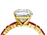 Yellow gold Asscher Cut Diamond Ring with Marquise and Round with Ruby side stone Side Stones and Four-Prong Setting_40