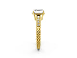 Yellow gold Asscher Cut Diamond Ring with Milgrain Pavé Band and Four-Prong Setting_22