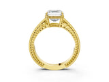 Yellow gold Asscher Cut Diamond Ring with Milgrain Pavé Band and Four-Prong Setting_23