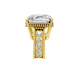 Yellow gold Asscher Cut Diamond Ring with Milgrain Pavé Band and Four-Prong Setting_25