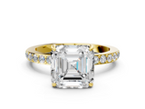 Yellow gold Asscher Cut Diamond Ring with Pavé Band and Four-Prong Setting_24