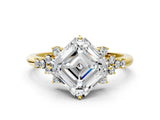 Yellow gold Asscher Cut Diamond Ring with Side Stones and Four-Prong Setting_65