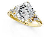 Yellow gold Asscher Cut Diamond Ring with Side Stones and Four-Prong Setting_66