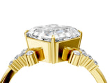 Yellow gold Asscher Cut Diamond Ring with Side Stones and Four-Prong Setting_69