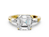 Yellow gold Asscher Cut Diamond Ring with Tapered Baguette Side Stones in Four-Prong Setting_11