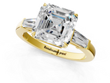 Yellow gold Asscher Cut Diamond Ring with Tapered Baguette Side Stones in Four-Prong Setting_12
