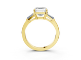 Yellow gold Asscher Cut Diamond Ring with Tapered Baguette Side Stones in Four-Prong Setting_14