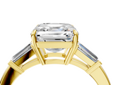 Yellow gold Asscher Cut Diamond Ring with Tapered Baguette Side Stones in Four-Prong Setting_15