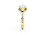 Yellow gold Asscher Cut Diamond Scalloped Halo Engagement Ring with Round Shared Prong Band_14