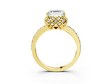 Yellow gold Asscher Cut Diamond Scalloped Halo Engagement Ring with Round Shared Prong Band_15