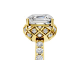 Yellow gold Asscher Cut Diamond Scalloped Halo Engagement Ring with Round Shared Prong Band_17