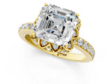 Yellow gold Asscher Cut Diamond Scalloped Halo Engagement Ring with Round Shared Prong Band_25