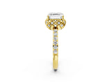 Yellow gold Asscher Cut Diamond Scalloped Halo Engagement Ring with Round Shared Prong Band_26