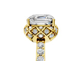 Yellow gold Asscher Cut Diamond Scalloped Halo Engagement Ring with Round Shared Prong Band_29