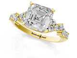 Yellow gold Asscher Cut Diamond Scattered Round Accent Ring with Prong Setting_13