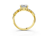 Yellow gold Asscher Cut Diamond Scattered Round Accent Ring with Prong Setting_15
