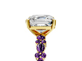 Yellow gold Asscher Cut Diamond Side Stone Solitaire Ring with Round with Amethyst side stone and Four-Prong Setting_5