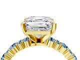 Yellow gold Asscher Cut Diamond Side Stone Solitaire Ring with Round with Aquamarine side stone and Four-Prong Setting_4