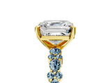 Yellow gold Asscher Cut Diamond Side Stone Solitaire Ring with Round with Aquamarine side stone and Four-Prong Setting_5