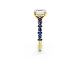 Yellow gold Asscher Cut Diamond Side Stone Solitaire Ring with Round with Blue Sapphire side stone and Four-Prong Setting_2