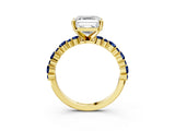 Yellow gold Asscher Cut Diamond Side Stone Solitaire Ring with Round with Blue Sapphire side stone and Four-Prong Setting_3