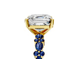Yellow gold Asscher Cut Diamond Side Stone Solitaire Ring with Round with Blue Sapphire side stone and Four-Prong Setting_5