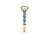 Yellow gold Asscher Cut Diamond Side Stone Solitaire Ring with Round with Blue Topaz side stone and Four-Prong Setting_2
