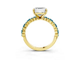 Yellow gold Asscher Cut Diamond Side Stone Solitaire Ring with Round with Blue Topaz side stone and Four-Prong Setting_3