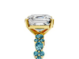 Yellow gold Asscher Cut Diamond Side Stone Solitaire Ring with Round with Blue Topaz side stone and Four-Prong Setting_5