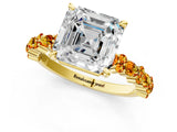 Yellow gold Asscher Cut Diamond Side Stone Solitaire Ring with Round with Citrine side stone and Four-Prong Setting_1