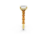 Yellow gold Asscher Cut Diamond Side Stone Solitaire Ring with Round with Citrine side stone and Four-Prong Setting_2