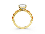 Yellow gold Asscher Cut Diamond Side Stone Solitaire Ring with Round with Citrine side stone and Four-Prong Setting_3