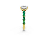 Yellow gold Asscher Cut Diamond Side Stone Solitaire Ring with Round with Emerald side stone and Four-Prong Setting_2