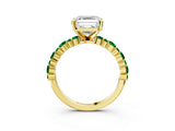 Yellow gold Asscher Cut Diamond Side Stone Solitaire Ring with Round with Emerald side stone and Four-Prong Setting_3
