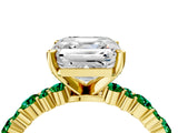Yellow gold Asscher Cut Diamond Side Stone Solitaire Ring with Round with Emerald side stone and Four-Prong Setting_4