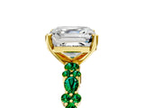 Yellow gold Asscher Cut Diamond Side Stone Solitaire Ring with Round with Emerald side stone and Four-Prong Setting_5