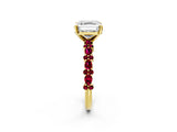 Yellow gold Asscher Cut Diamond Side Stone Solitaire Ring with Round with Garnet side stone and Four-Prong Setting_2
