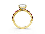 Yellow gold Asscher Cut Diamond Side Stone Solitaire Ring with Round with Garnet side stone and Four-Prong Setting_3
