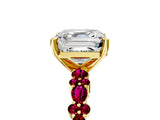 Yellow gold Asscher Cut Diamond Side Stone Solitaire Ring with Round with Garnet side stone and Four-Prong Setting_5