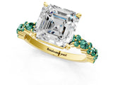 Yellow gold Asscher Cut Diamond Side Stone Solitaire Ring with Round with Green Sapphire side stone and Four-Prong Setting_1