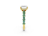 Yellow gold Asscher Cut Diamond Side Stone Solitaire Ring with Round with Green Sapphire side stone and Four-Prong Setting_2
